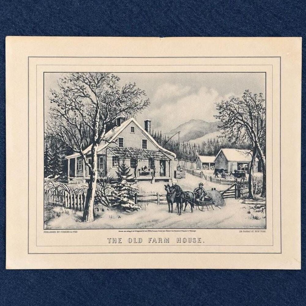 Vintage Currier & Ives “The Old Farm House” Lithograph Reproduction Print MCM